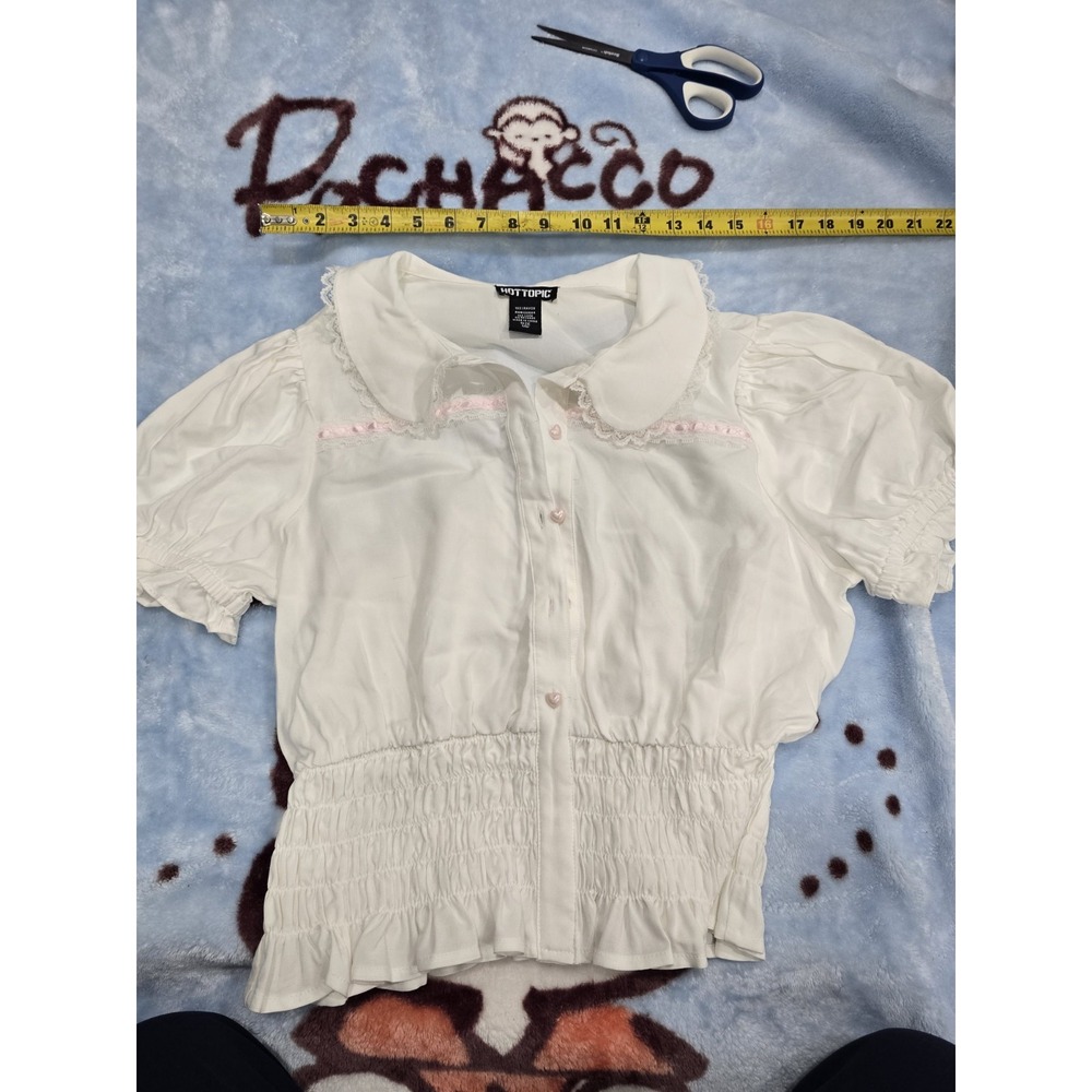 Hot Topic Y2K Pastel Goth/Mori Kei‎ White Lace Blouse Top - SizeS/ Dainty Hear